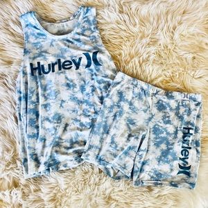 Hurley Shorts and Tank Top Pajama Set Blue and White Size Large